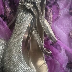 Sparkling Silver Heels with Bow Accent